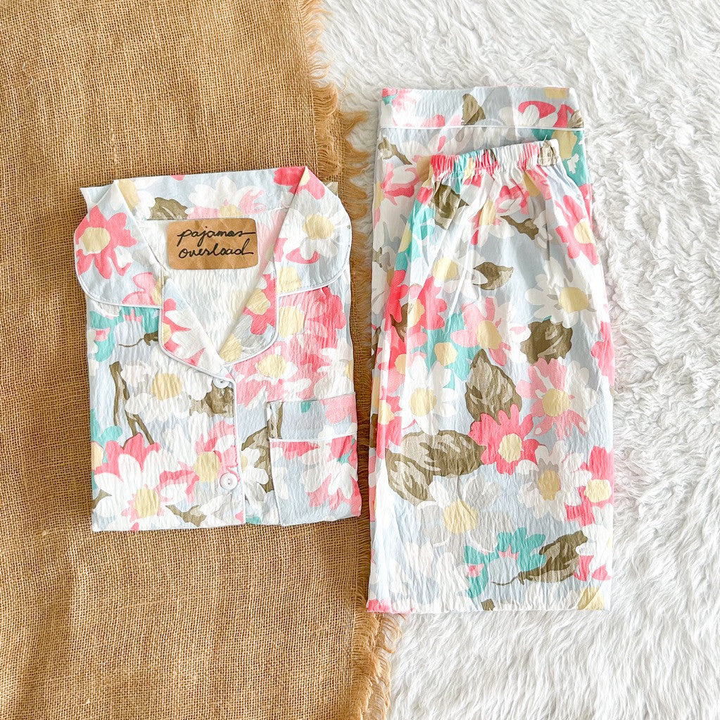 TINA | crumpled shortsleeves top + pants sleepwear pajama set | PajamasOverload