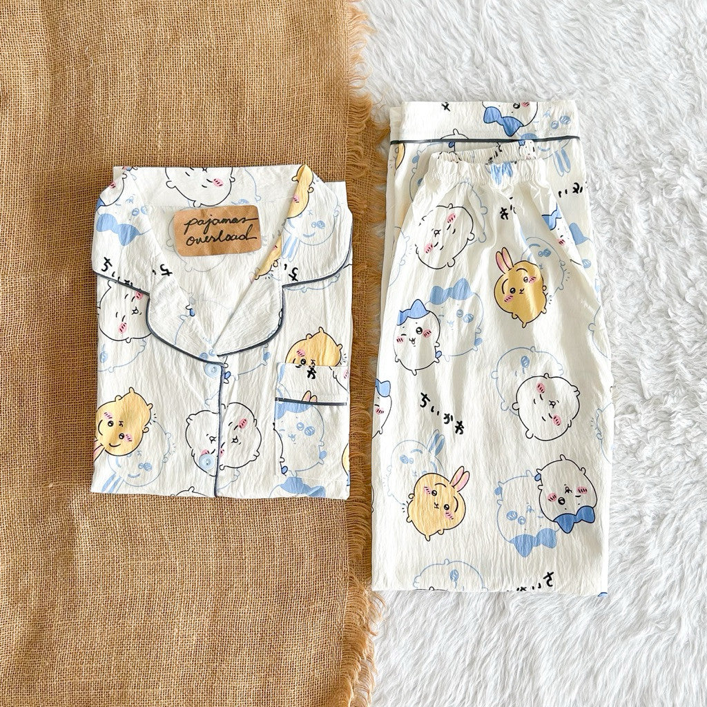 TINA | crumpled shortsleeves top + pants sleepwear pajama set | PajamasOverload