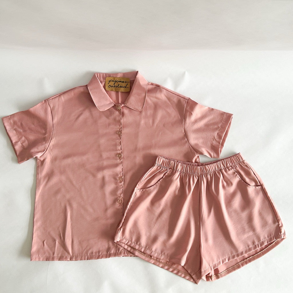 JULIANA | cotton silk shorts sleeves + shorts button down set | PajamasOverload