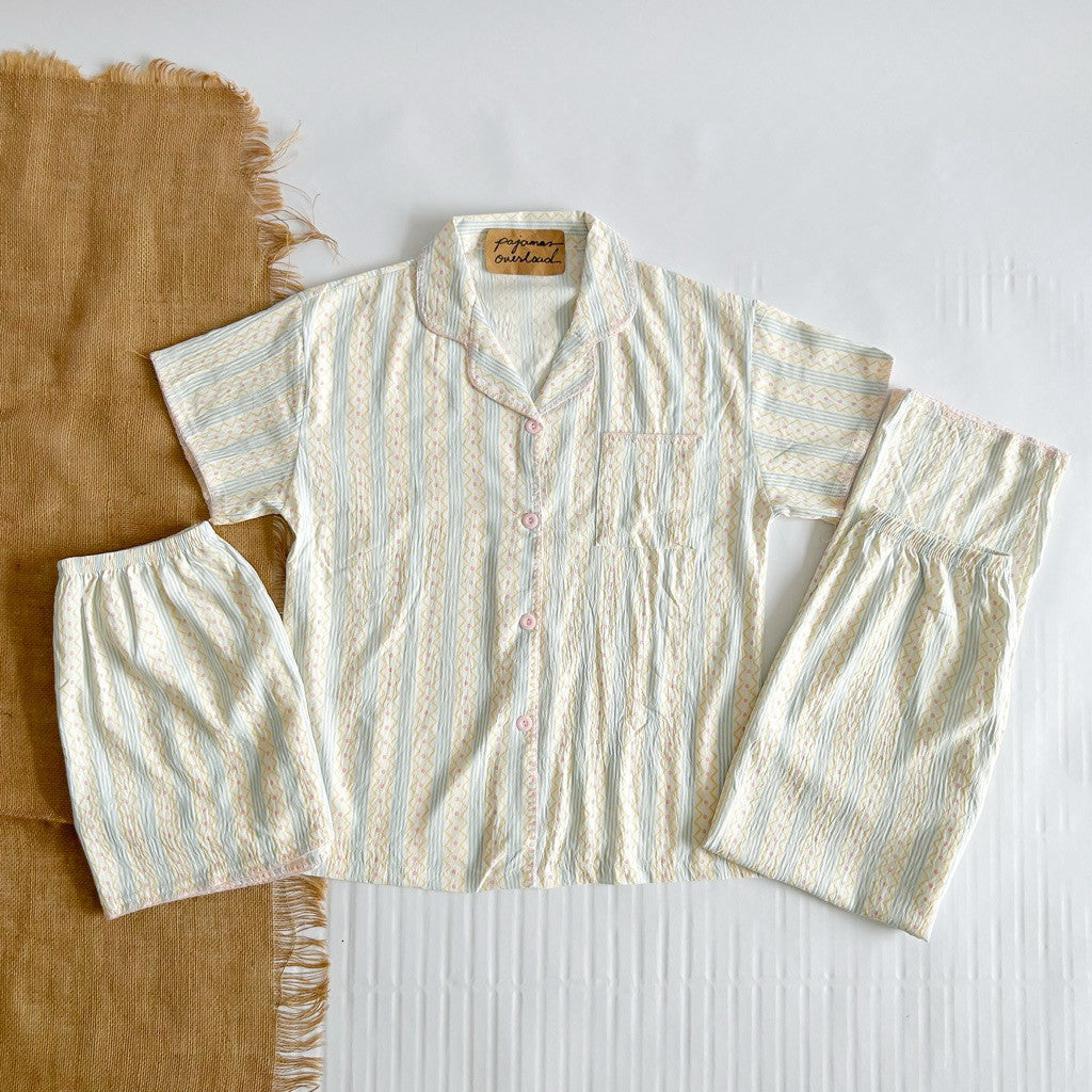 MARTINA 2 | crumpled 3in1 shortsleeves top + pants + shorts sleepwear pajama set | PjOverload