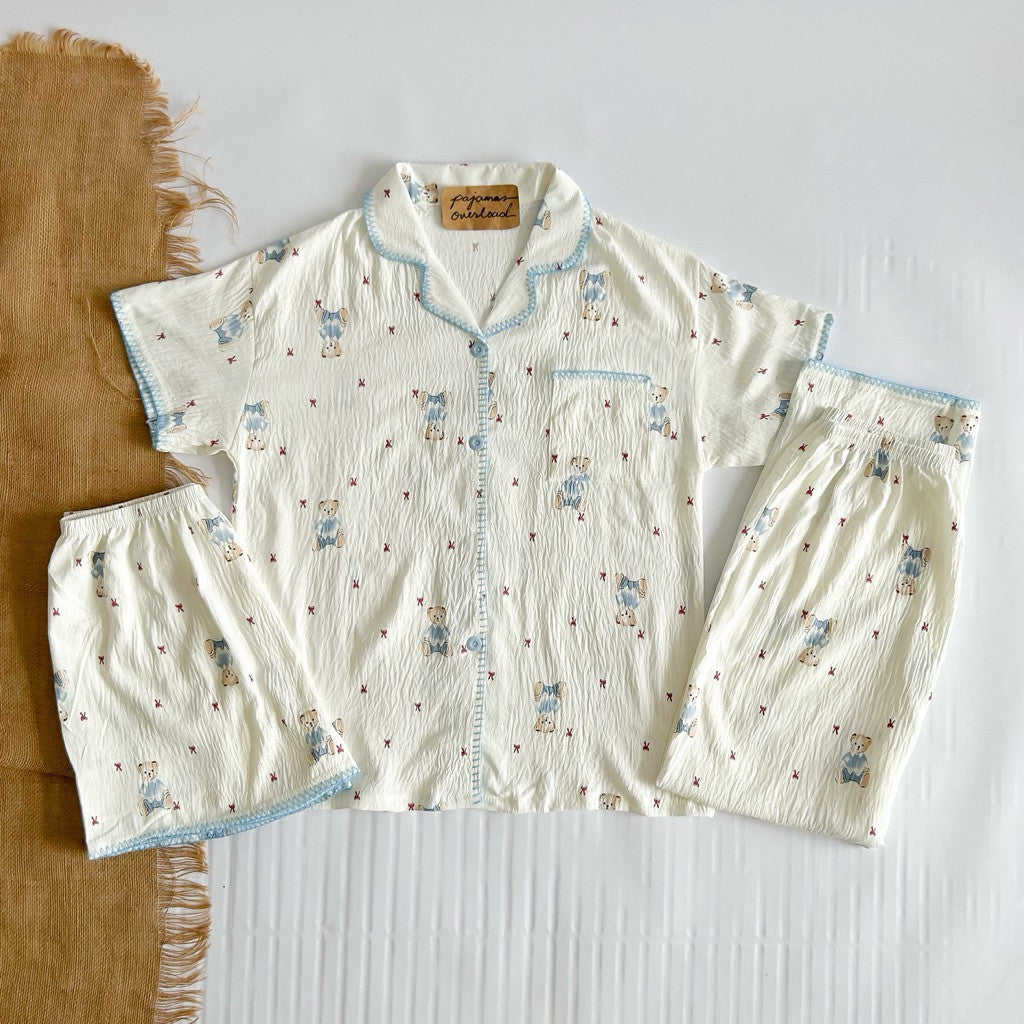 MARTINA 2 | crumpled 3in1 shortsleeves top + pants + shorts sleepwear pajama set | PjOverload
