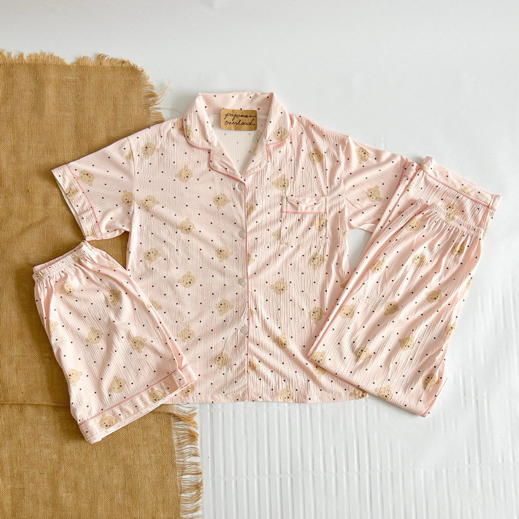 MARTINA 2 | crumpled 3in1 shortsleeves top + pants + shorts sleepwear pajama set | PjOverload