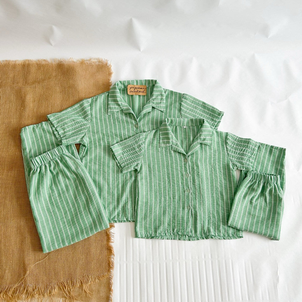 MERLIN FAMILY | korean woven shortsleeves + pants sleepwear set adult and kids set | PajamasOverload