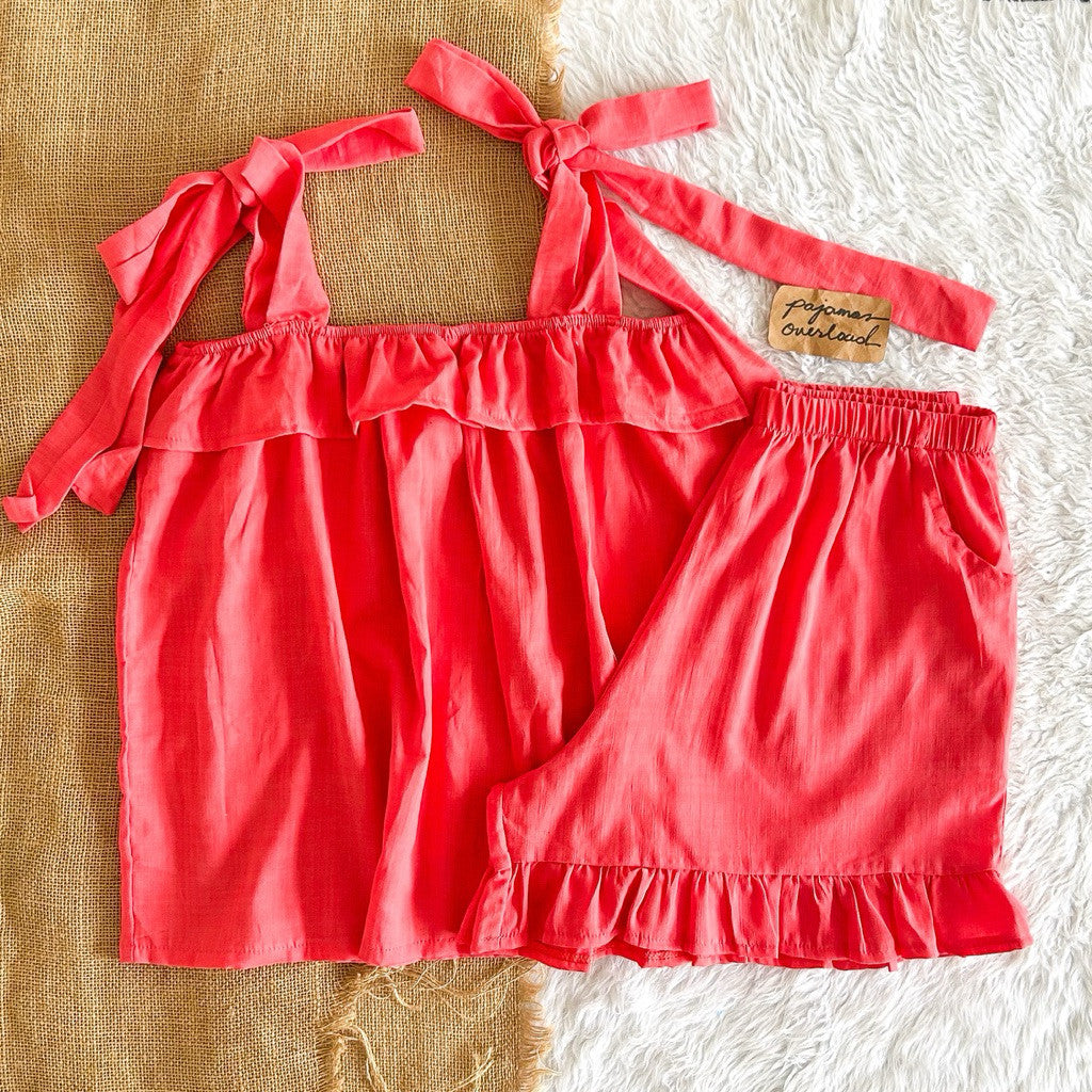 BELLE by PajamasOverload | challis tie strap top + ruffle shorts set