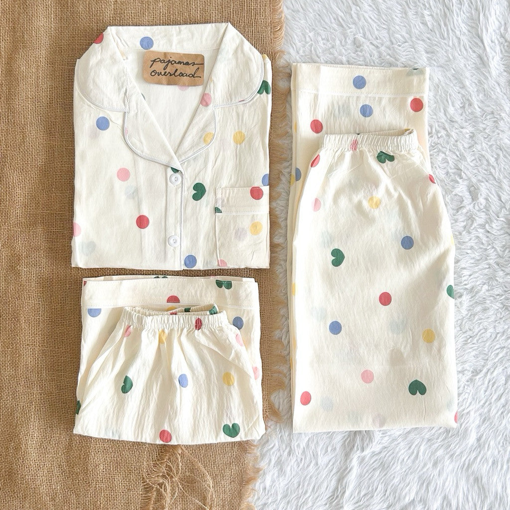 MARTINA 2 | crumpled 3in1 shortsleeves top + pants + shorts sleepwear pajama set | PjOverload