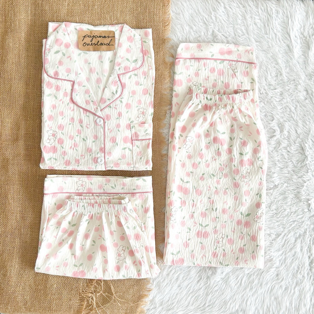 MARTINA 2 | crumpled 3in1 shortsleeves top + pants + shorts sleepwear pajama set | PjOverload