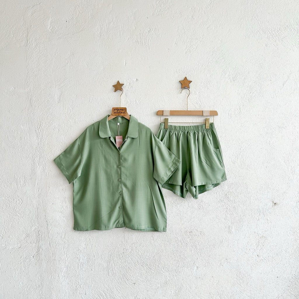 JULIANA | soft linen shortsleeves + shorts buttondown set | PajamasOverload