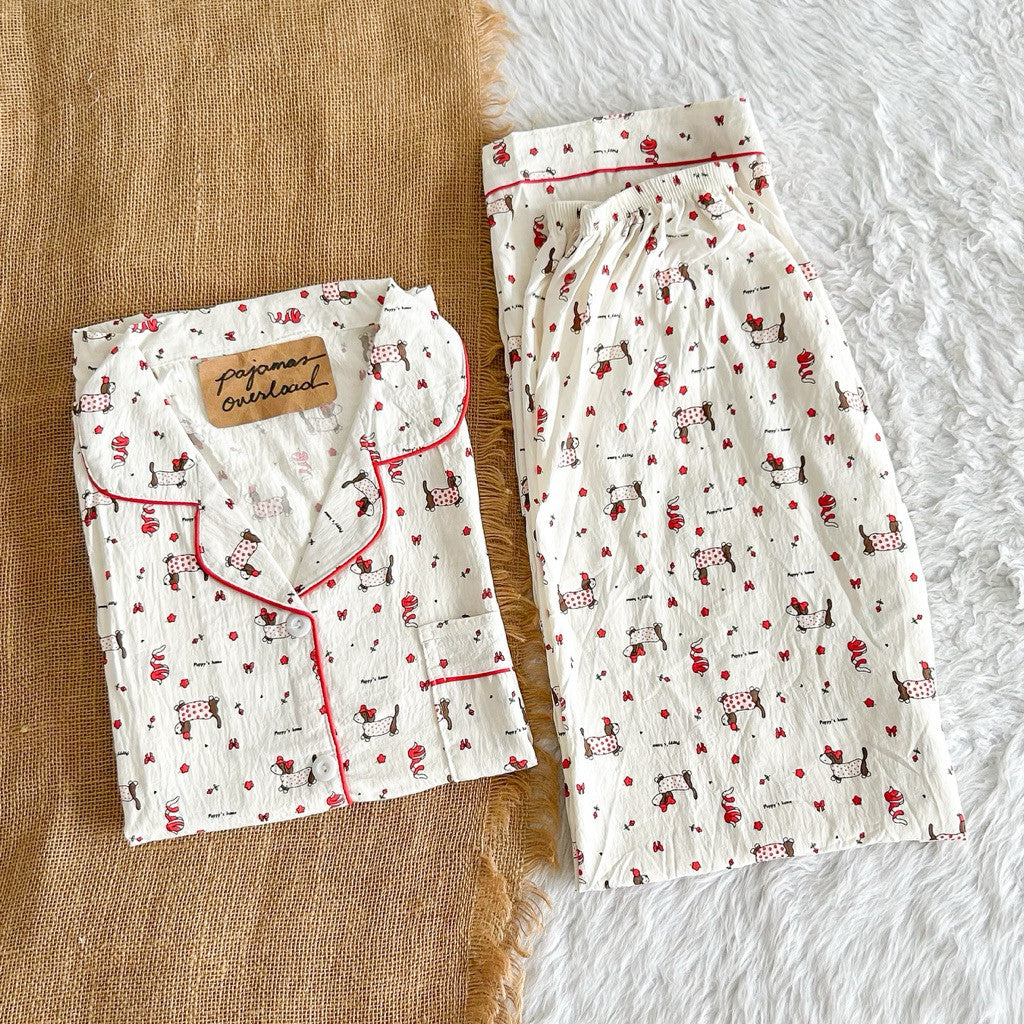 TINA | crumpled shortsleeves top + pants sleepwear pajama set | PajamasOverload