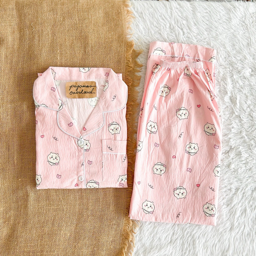 TINA | crumpled shortsleeves top + pants sleepwear pajama set | PajamasOverload