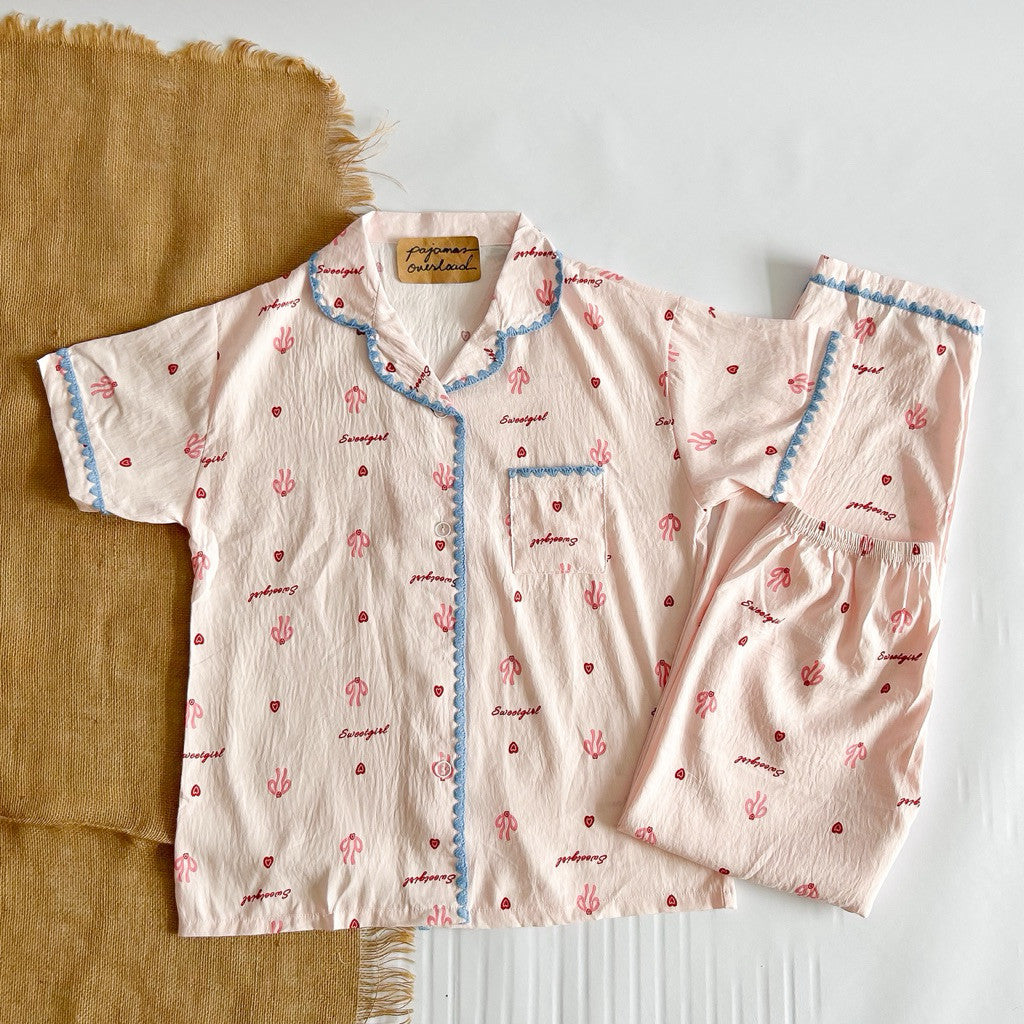 TINA | crumpled shortsleeves top + pants sleepwear pajama set | PajamasOverload