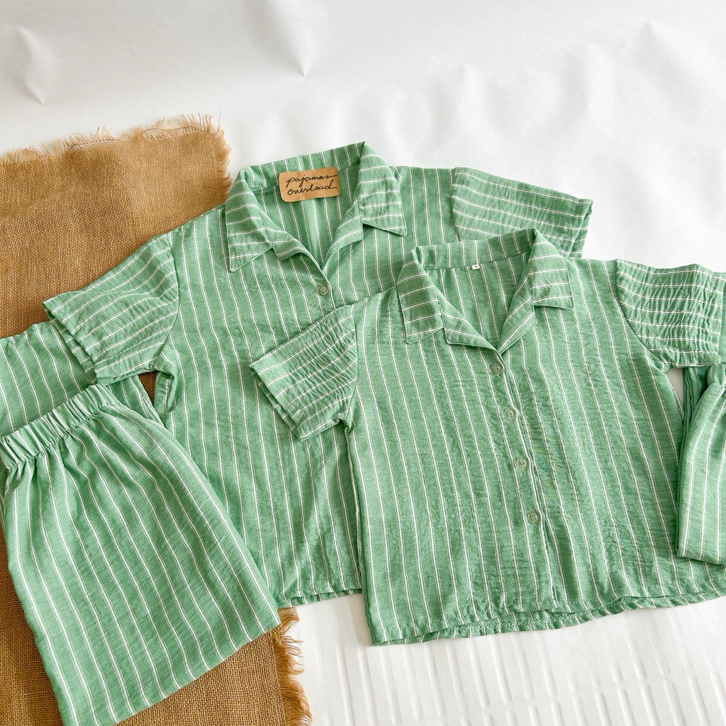 MERLIN FAMILY | korean woven shortsleeves + pants sleepwear set adult and kids set | PajamasOverload