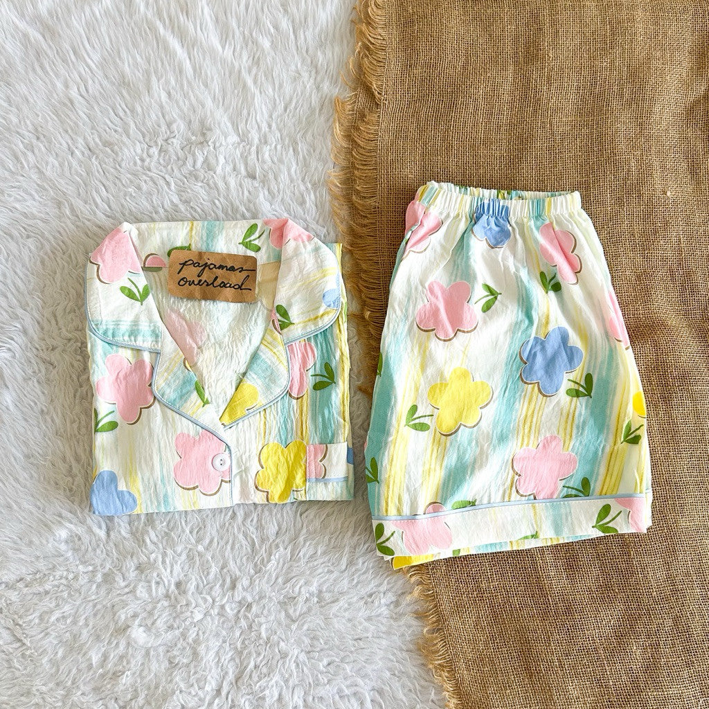 KITTY | bubble/crumpled shortsleeves + shorts sleepwear pajama set | PajamasOverload