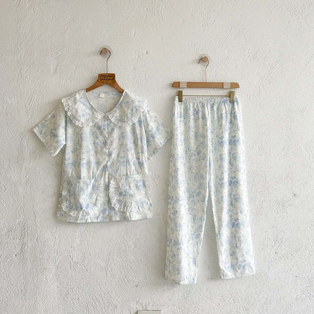 GRACE | crumpled shortsleeves top + pants sleepwear pajama set | PajamasOverload