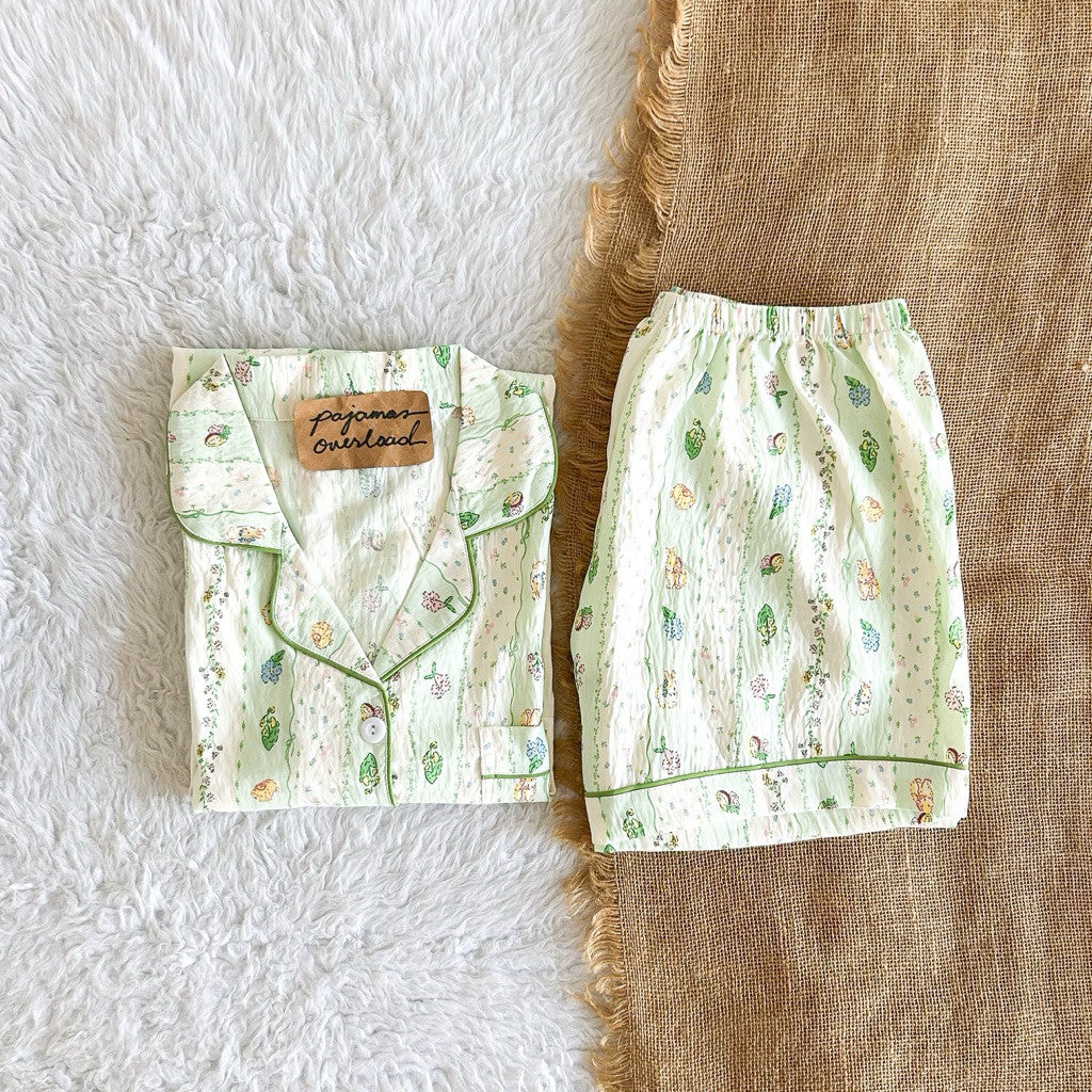 KITTY | bubble/crumpled shortsleeves + shorts sleepwear pajama set | PajamasOverload