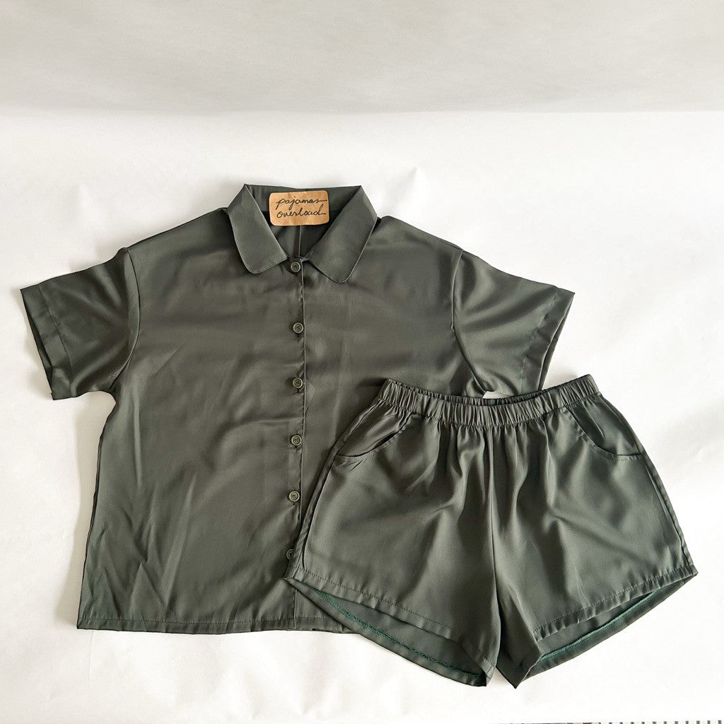 JULIANA | cotton silk shorts sleeves + shorts button down set | PajamasOverload