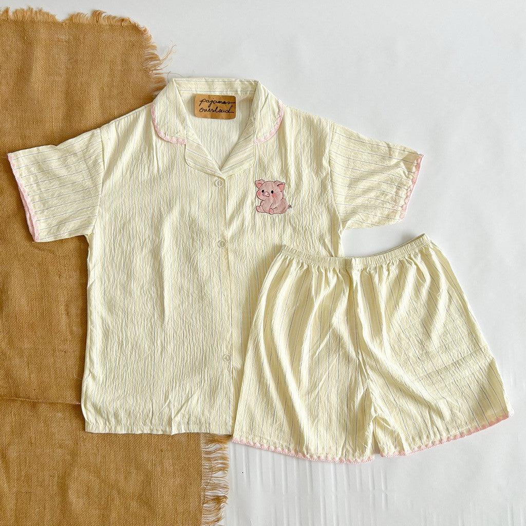 KITTY | bubble/crumpled shortsleeves + shorts sleepwear pajama set | PajamasOverload