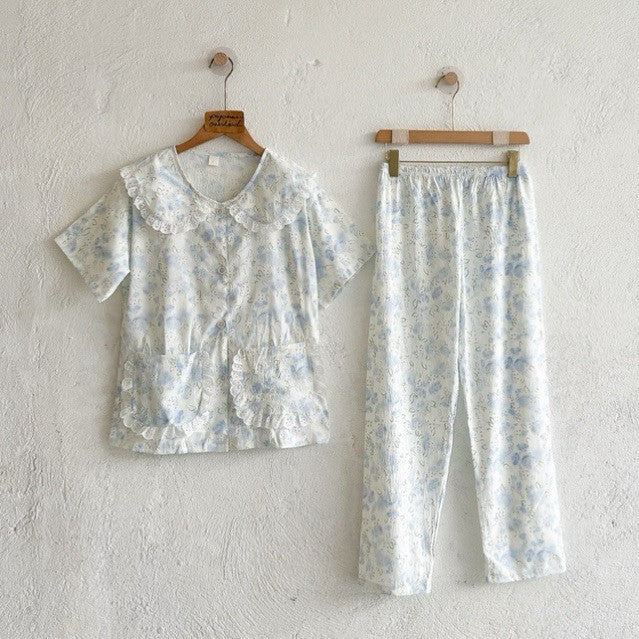 GRACE | crumpled shortsleeves top + pants sleepwear pajama set | PajamasOverload