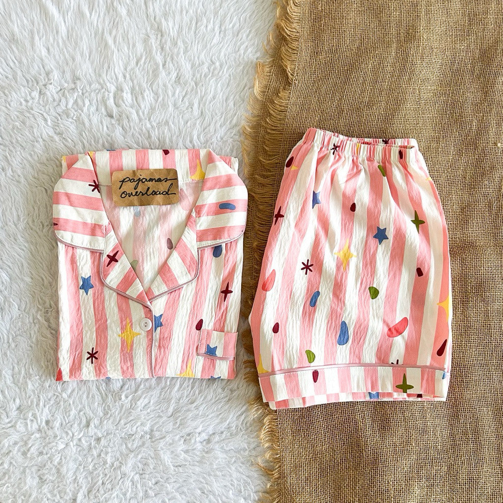 KITTY | bubble/crumpled shortsleeves + shorts sleepwear pajama set | PajamasOverload