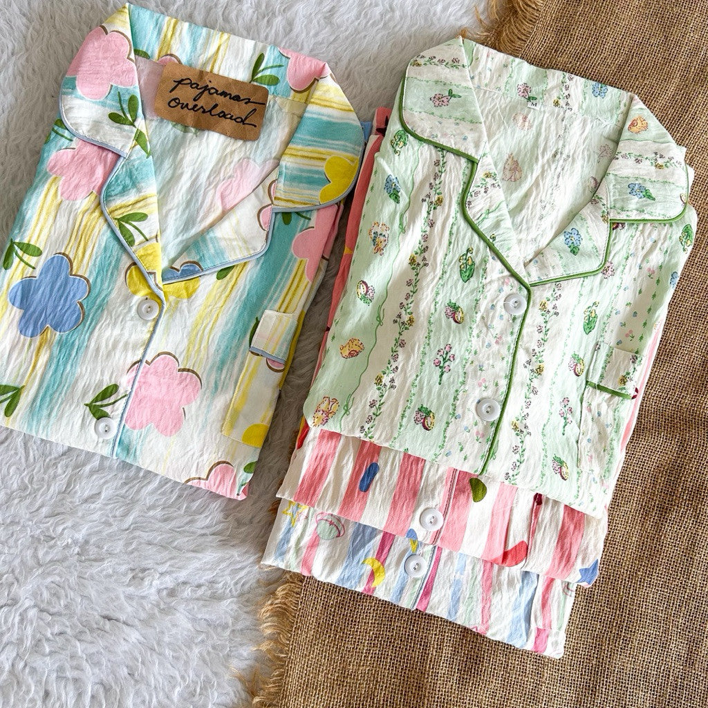 TINA | crumpled shortsleeves top + pants  pajama set | PajamasOverload