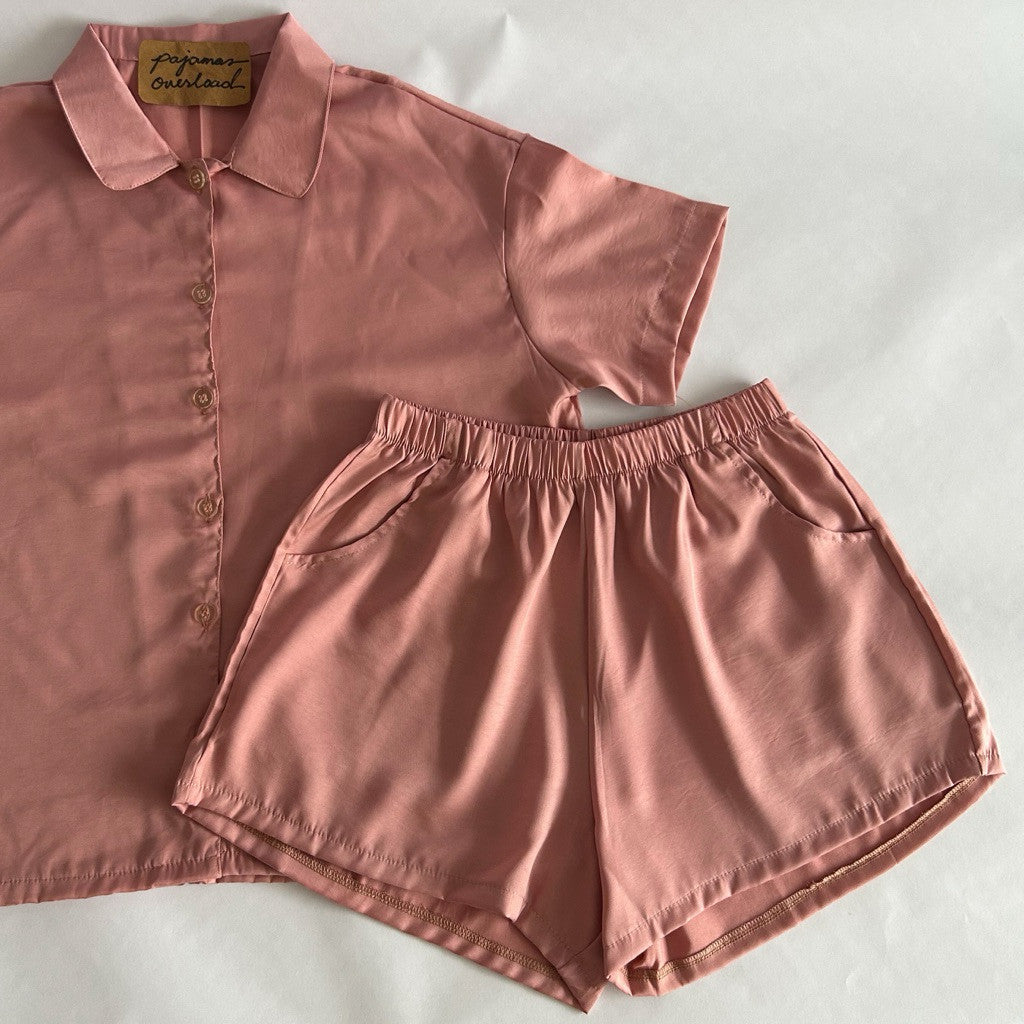 JULIANA | cotton silk shorts sleeves + shorts button down set | PajamasOverload