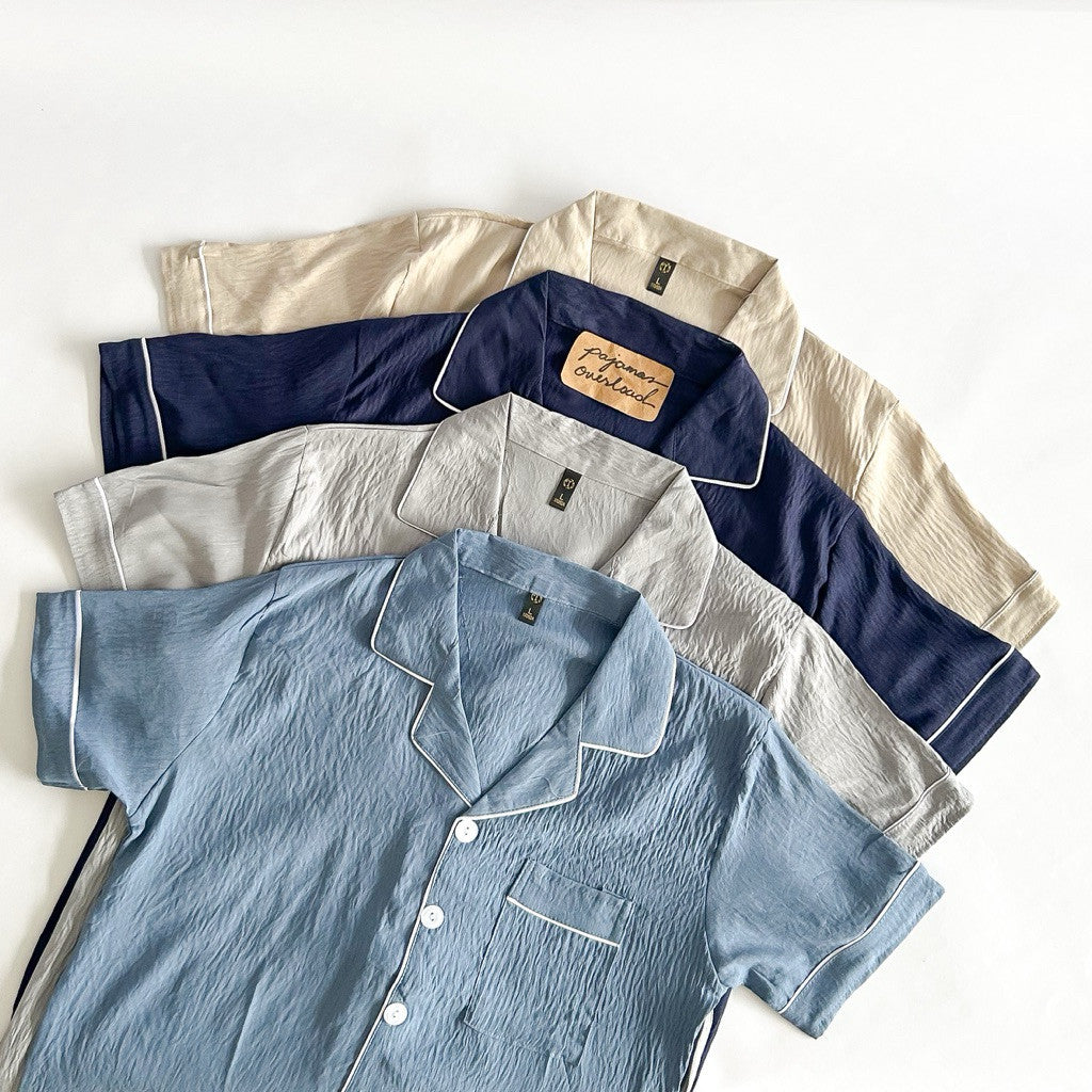 MIKE PLAIN | crumpled shortsleeves + pants sleepwear pajama set for MEN | PajamasOverload