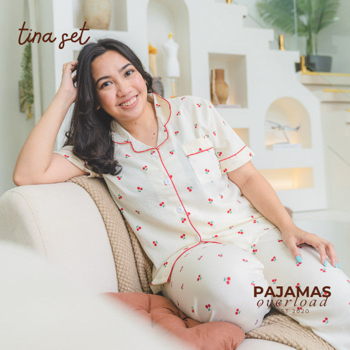 TINA | crumpled shortsleeves top + pants sleepwear pajama set | PajamasOverload