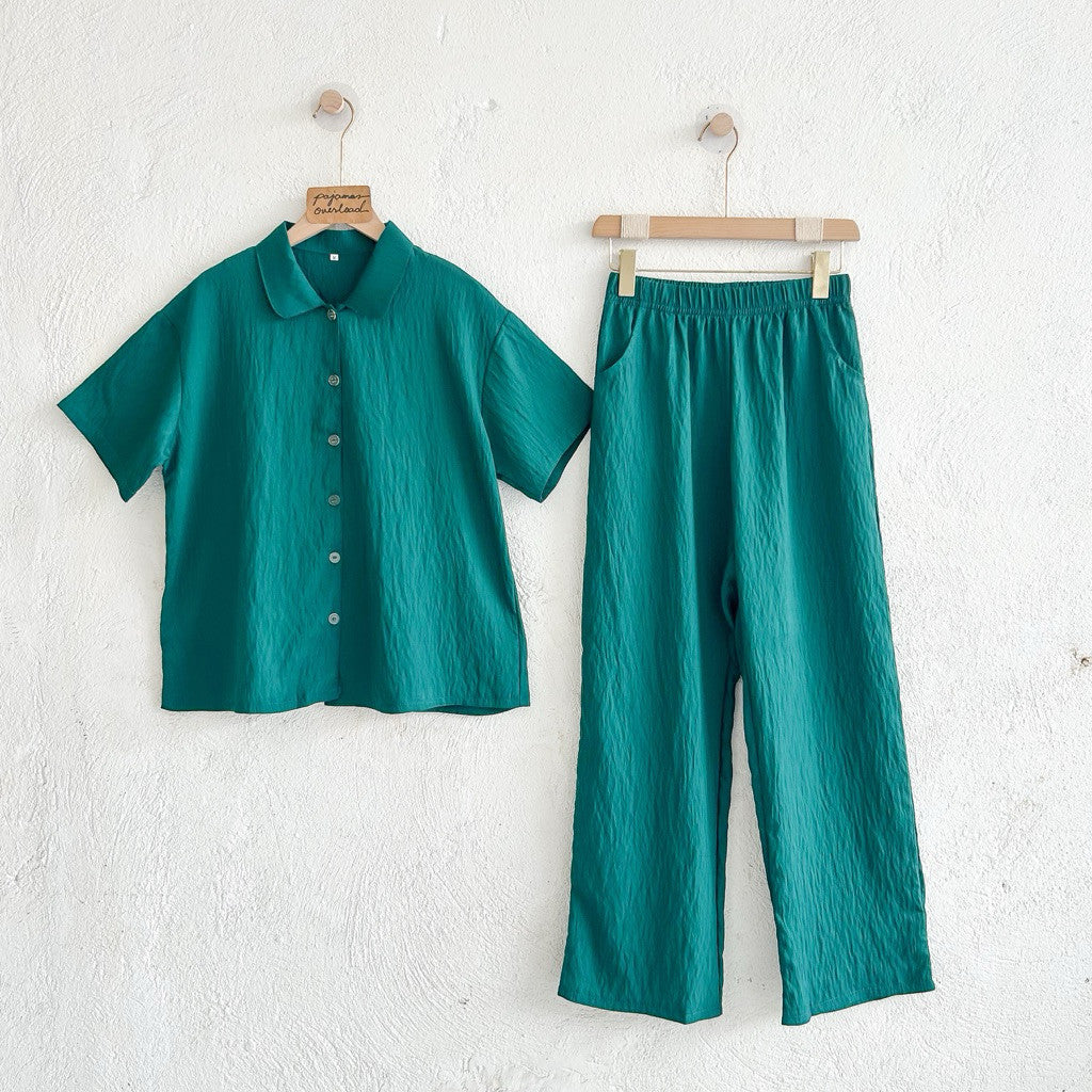 JULIANA PANTS | soft linen / cotton shortsleeves + pants buttondown set | PajamasOverload
