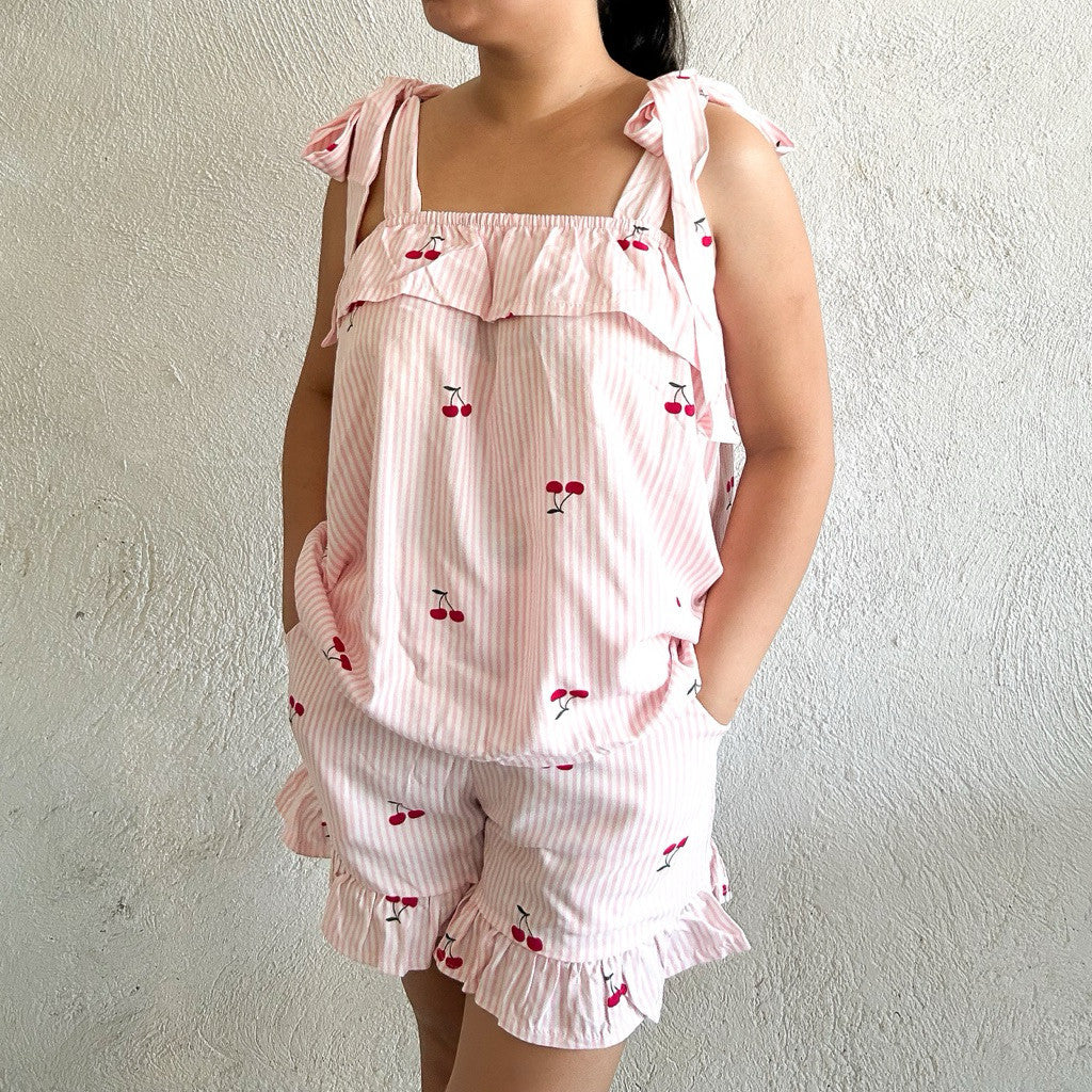 BELLE by PajamasOverload | challis tie strap top + ruffle shorts set