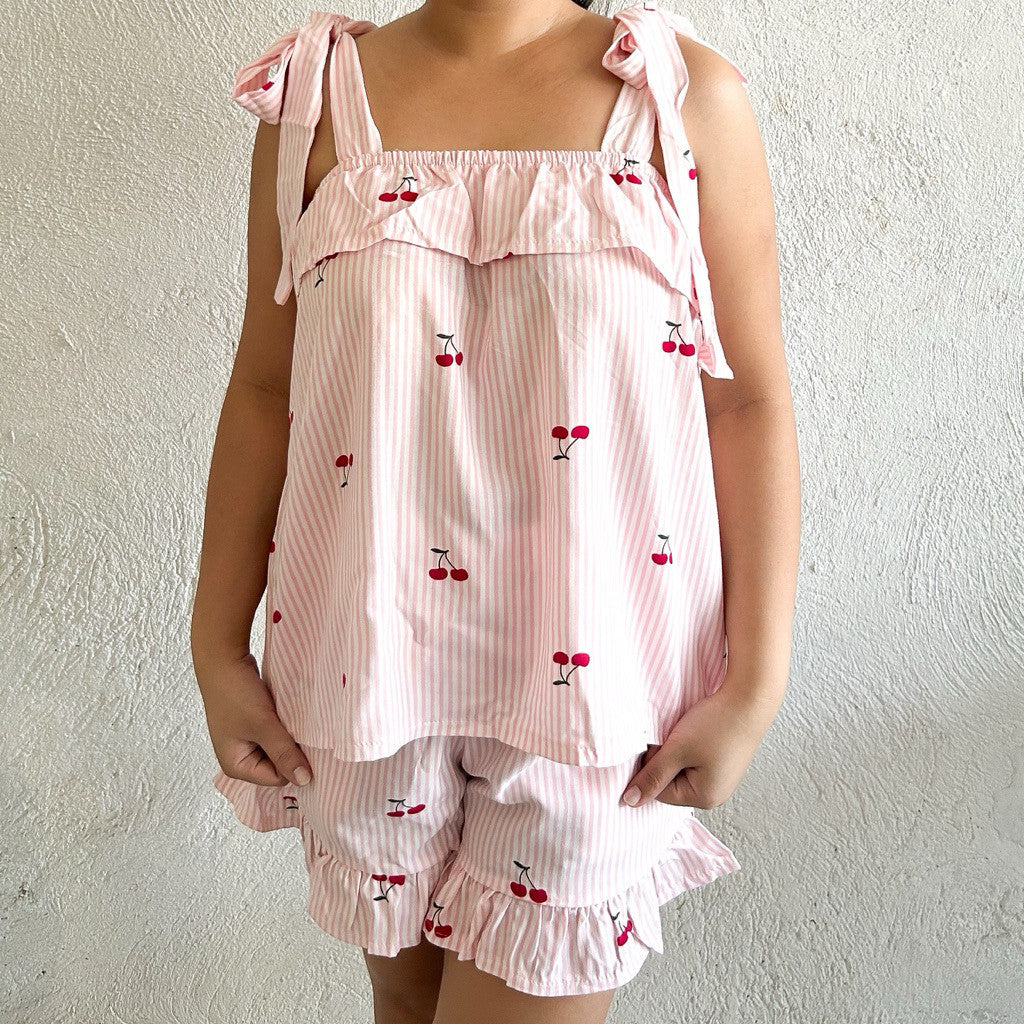 BELLE by PajamasOverload | challis tie strap top + ruffle shorts set
