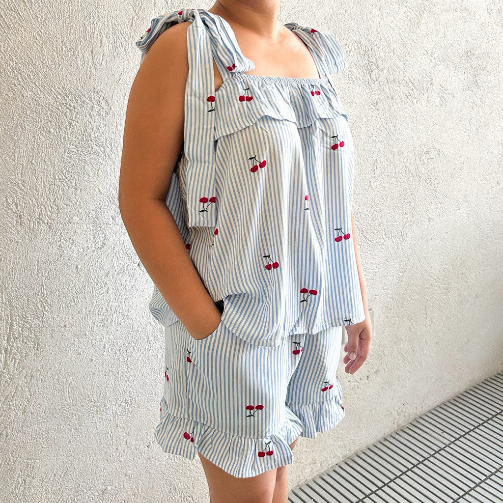 BELLE by PajamasOverload | challis tie strap top + ruffle shorts set