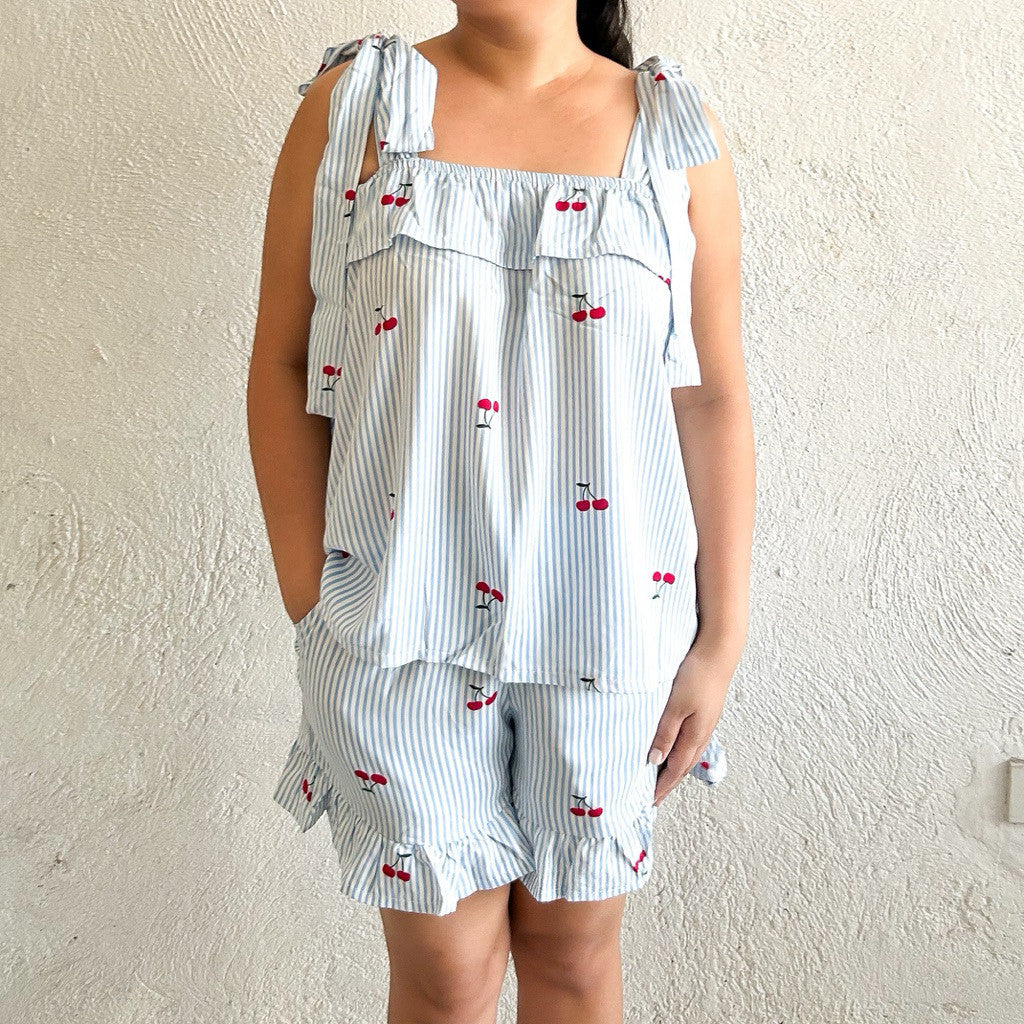 BELLE by PajamasOverload | challis tie strap top + ruffle shorts set