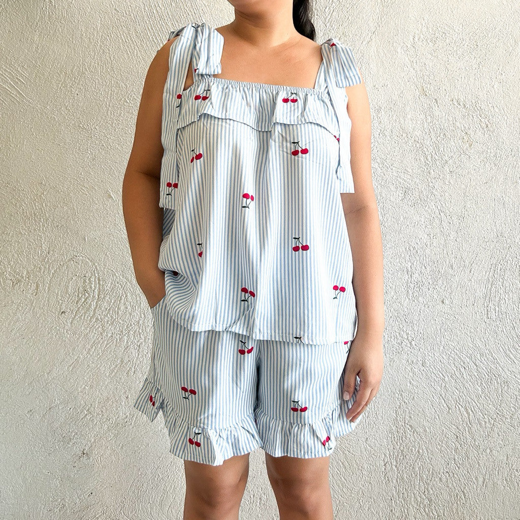 BELLE by PajamasOverload | challis tie strap top + ruffle shorts set