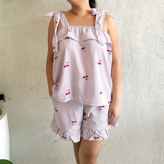 BELLE by PajamasOverload | challis tie strap top + ruffle shorts set