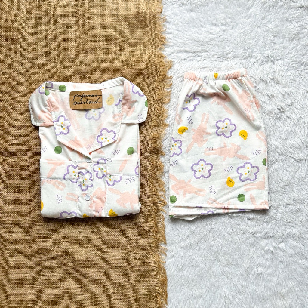 TOKYO | cotton jersey shortsleeves padded pocket + short sleepwear set | PajamasOverload