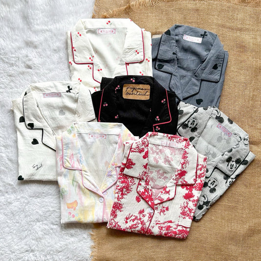 TINA PLUS | crumpled shortsleeves top + pants sleepwear pajama set | PajamasOverload
