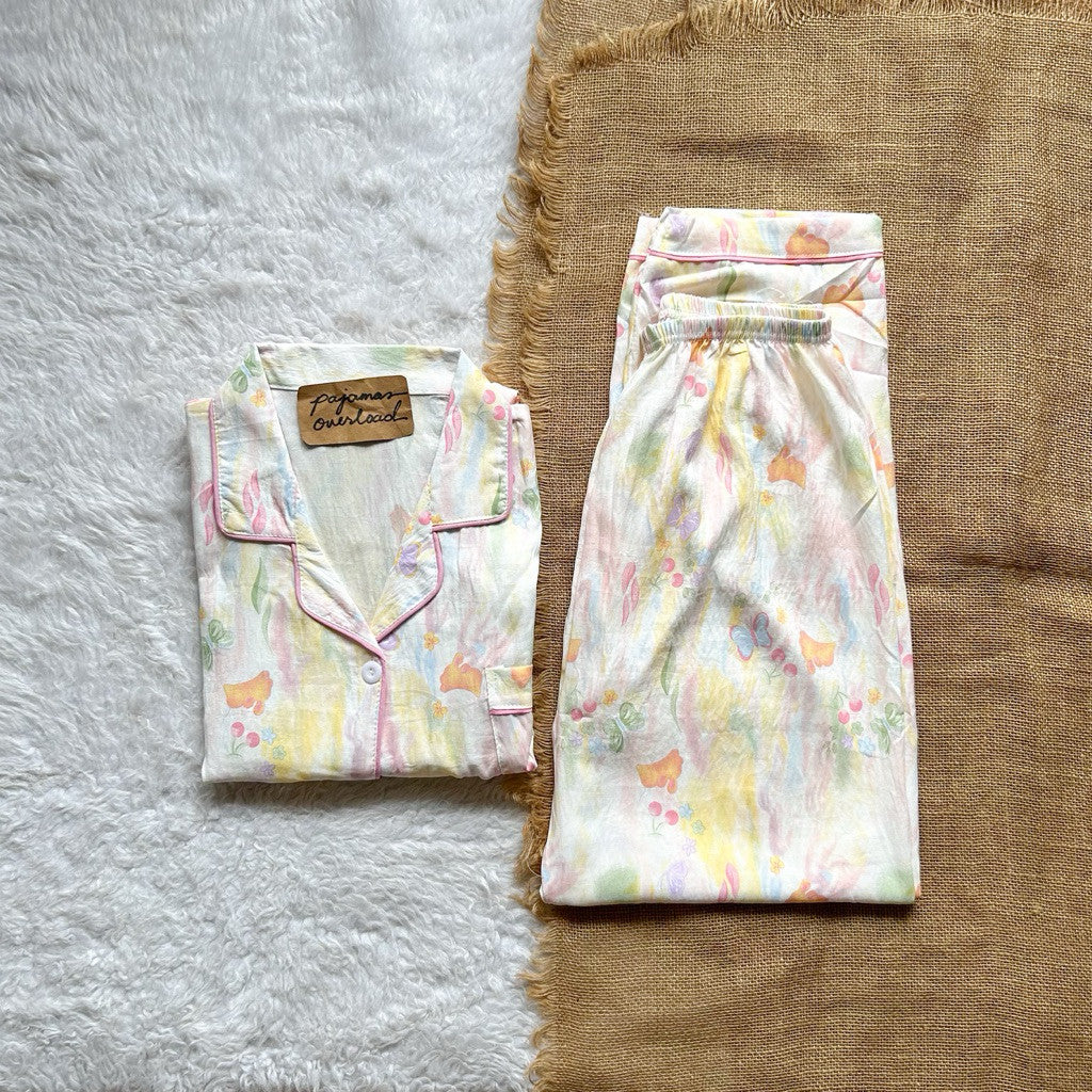 TINA PLUS | crumpled shortsleeves top + pants sleepwear pajama set | PajamasOverload
