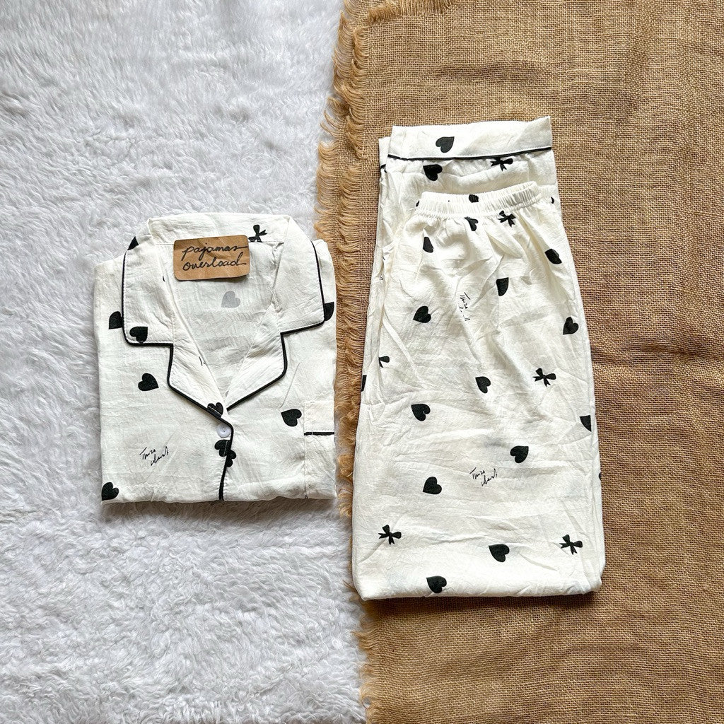 TINA PLUS | crumpled shortsleeves top + pants sleepwear pajama set | PajamasOverload